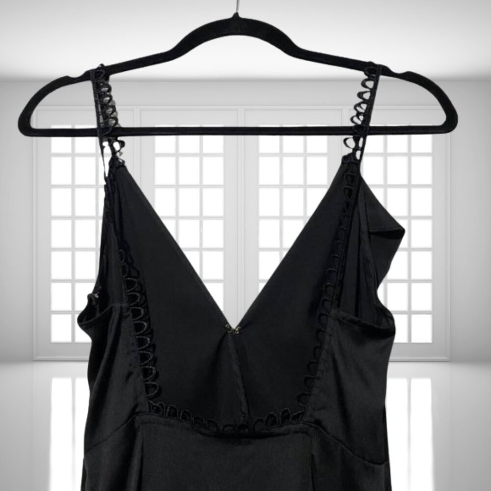 For Love & Lemons Isabella Ruffled Maxi Dress Black Satin Size Small - Picture 4 of 11